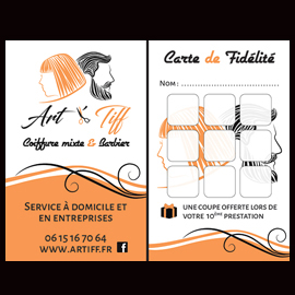 Carte de visite et de fidélité pour Art'Tiff coiffure mixte et barbier