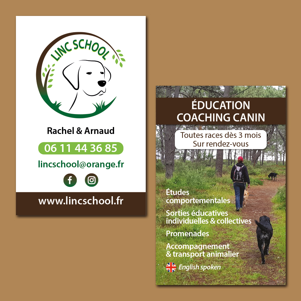 Cartes de visite pour Linc School Coaching canin