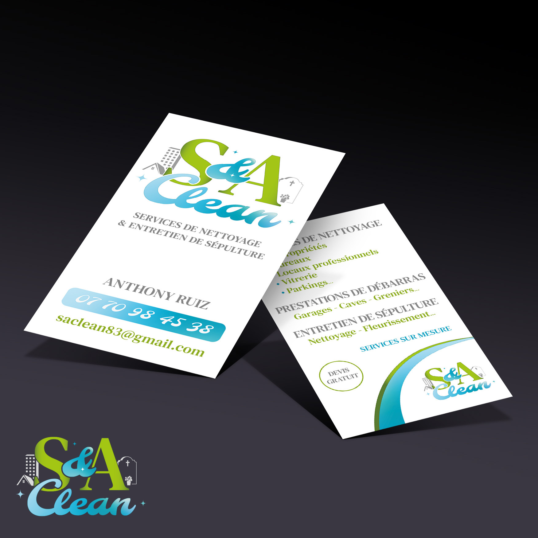 Cartes de visite pour S&A Clean agence de nettoyage