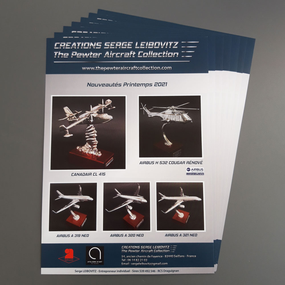 Fiche format A4 des nouveautés de 2021 pour The Pewter Aircraft Collection