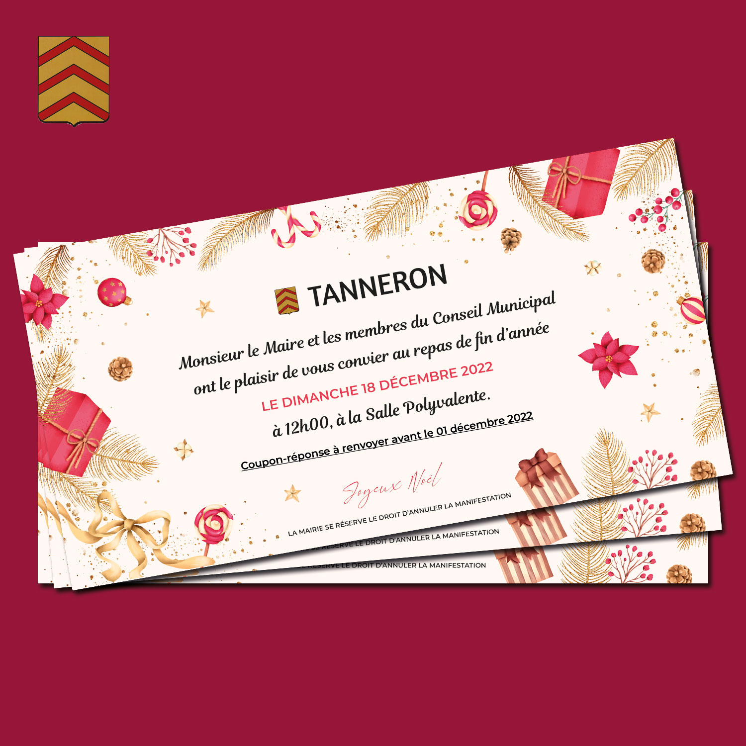 Invitation pour le repas de Noël 2022 par la Mairie de Tanneron
